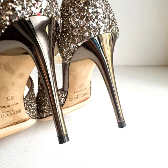 Jimmy Choo Bronze Glitter Emily Heels 35 - Picture 9 of 10